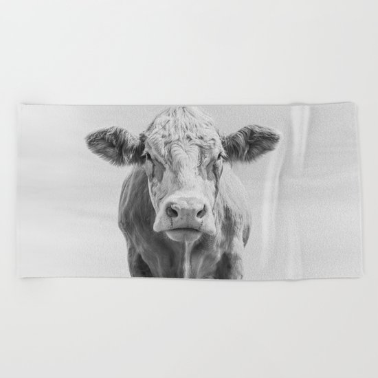 Cow Portrait Minimalism | Farm animal Beach Towel