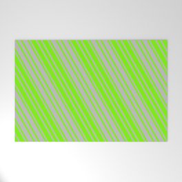 [ Thumbnail: Green and Grey Colored Pattern of Stripes Welcome Mat ]