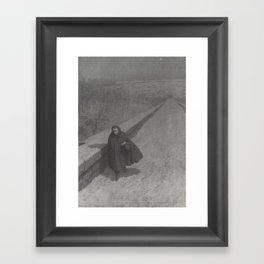 Edgar Allan Poe Walking the Bronx's High Bridge black and white lithograph  Framed Art Print