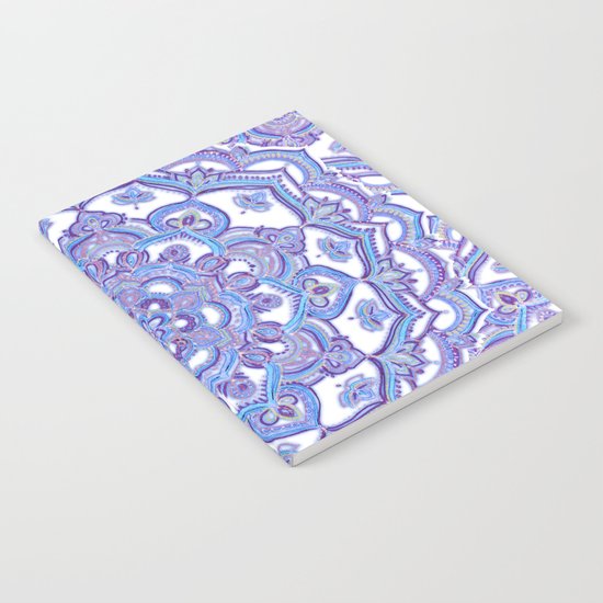 Lilac Spring Mandala - floral doodle pattern in purple & white Notebook