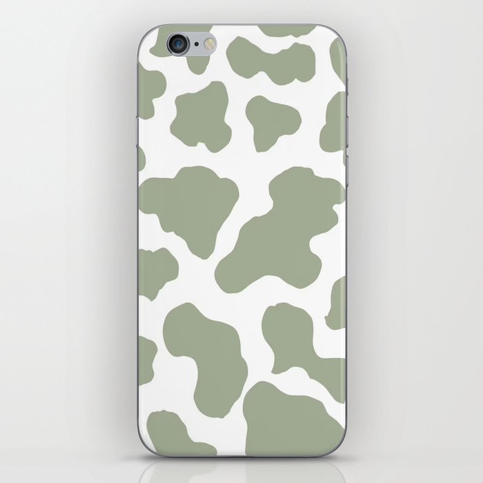 Sage Green Cow Print Aesthetic Pattern iPhone Skin by lizziereadingart