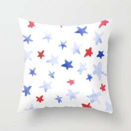 Red and Blue stars 4th of July watercolor design Throw Pillow