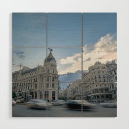 Spain Photography - Busy Traffic In Downtown Madrid Wood Wall Art