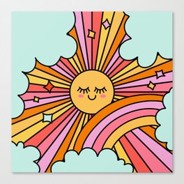 Cute Smiling Sun Retro Groovy 70s Pink Yellow Canvas Print