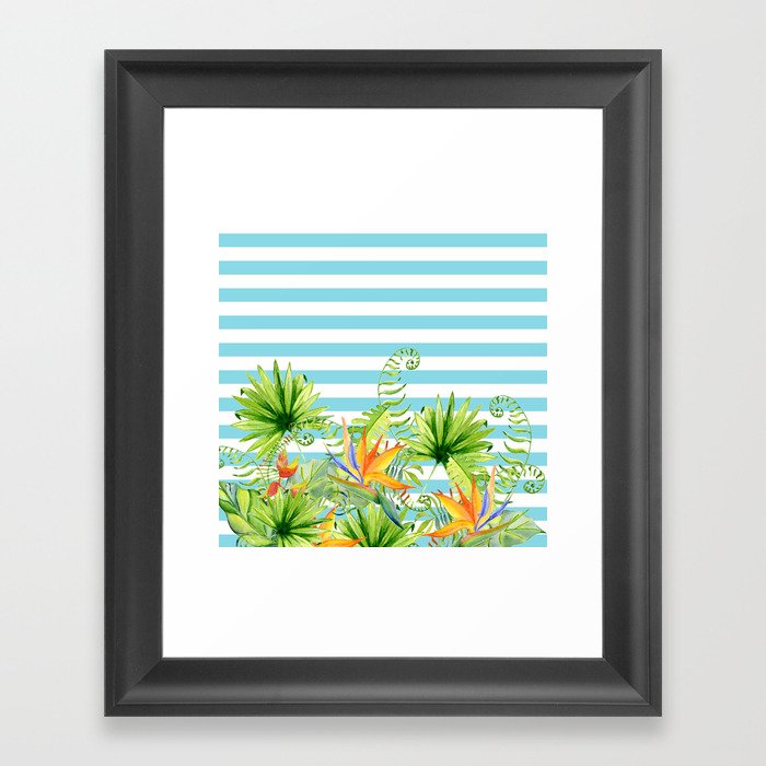 Tropical Chic Teal Blue Stripes Framed Art Print