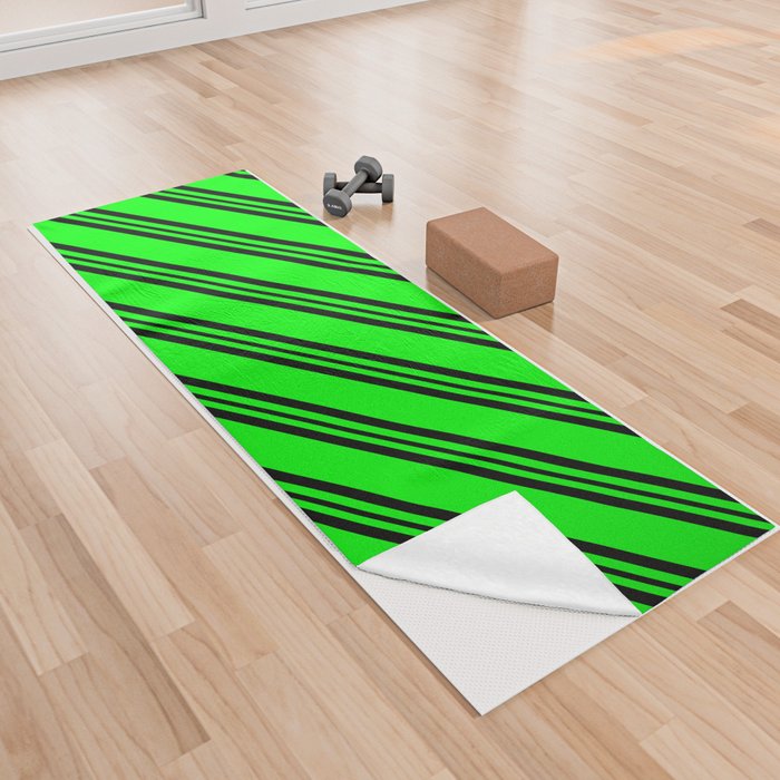 Lime & Black Colored Lines Pattern Yoga Towel