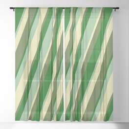 [ Thumbnail: Dark Sea Green, Pale Goldenrod, Dark Olive Green & Dark Green Colored Pattern of Stripes Sheer Curtain ]