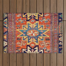 Southwestern Farmhouse IV // 19th Century Colorful Red Yellow Blue Green Aztec Farm Stars Pattern Outdoor Rug