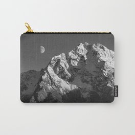 Moon Over Pioneer Peak B&W Carry-All Pouch | Alaska, Terminationdust, Snow, Lunar, Landscape, Moonscape, Outdoors, Black and White, B W Photography, Pioneerpeak 