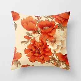 Floral in Orange Fusion Flowery Art Throw Pillow