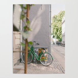 Green bike in City Centre of Copenhagen, Kobenhavn, Denmark | Travel art photography | Fine art travel print Poster