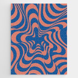 Abstract Groovy Retro Liquid Swirl in Blue Jigsaw Puzzle