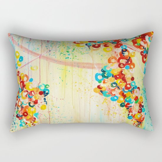 SUMMER IN BLOOM - Beautiful Abstract Acrylic Painting Vibrant Rainbow Floral Nature Theme Rectangular Pillow