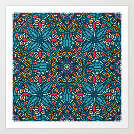 Colorful abstract ethnic floral mandala pattern design Art Print