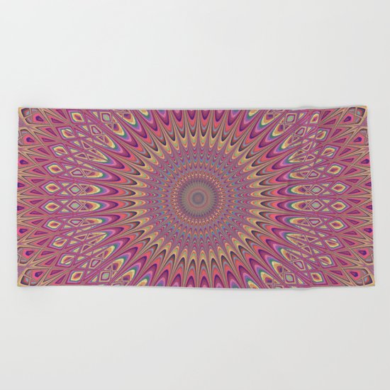 Hippie grid mandala Beach Towel