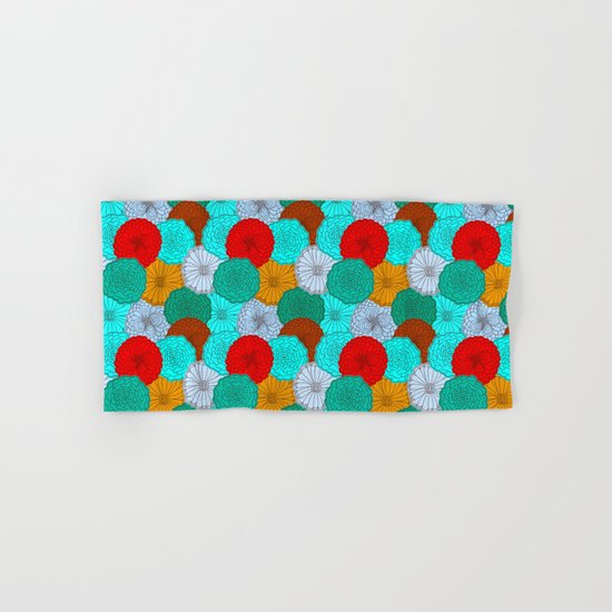 Bright Flowers, pattern in red, teal, green, violet, and gold Hand & Bath Towel