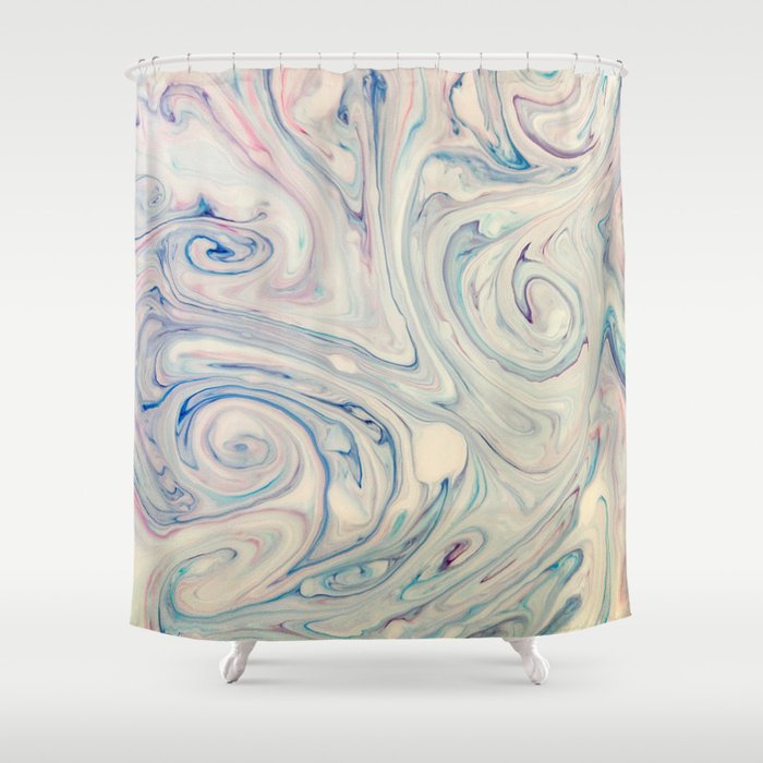 White Blue Pink Modern Abstract Fluid Marbling Art Shower Curtain