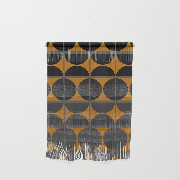 Black and Gray Gradient with Gold Squares and Half Circles Digital Illustration - Artwork Wall Hanging