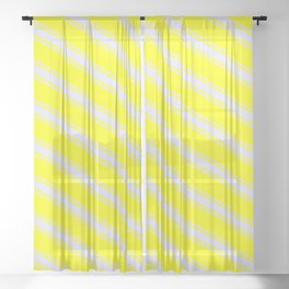 [ Thumbnail: Yellow and Lavender Colored Striped Pattern Sheer Curtain ]