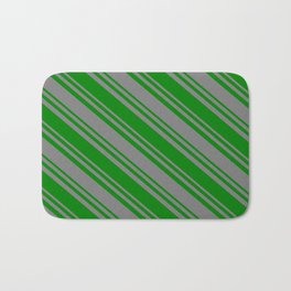 [ Thumbnail: Green & Gray Colored Stripes Pattern Bath Mat ]