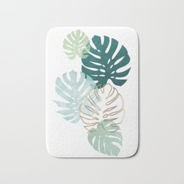 Tropical minimal / green, turquoise and gold monstera Badematte | Floral, Gold, Leaf, Outline, Westcoast, Simple, Minimal, Curated, Texture, Line 