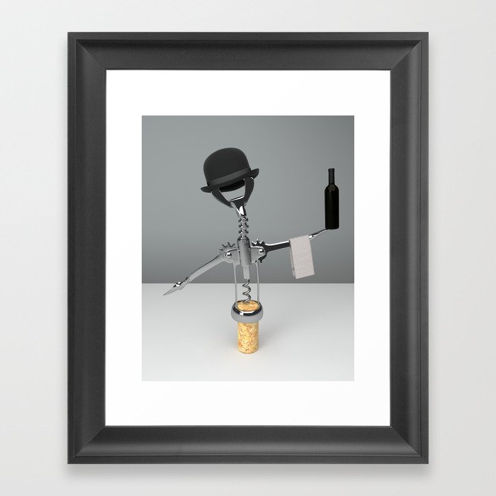 The surreal  Corkscrew  with the bottle of wine Framed Art Print