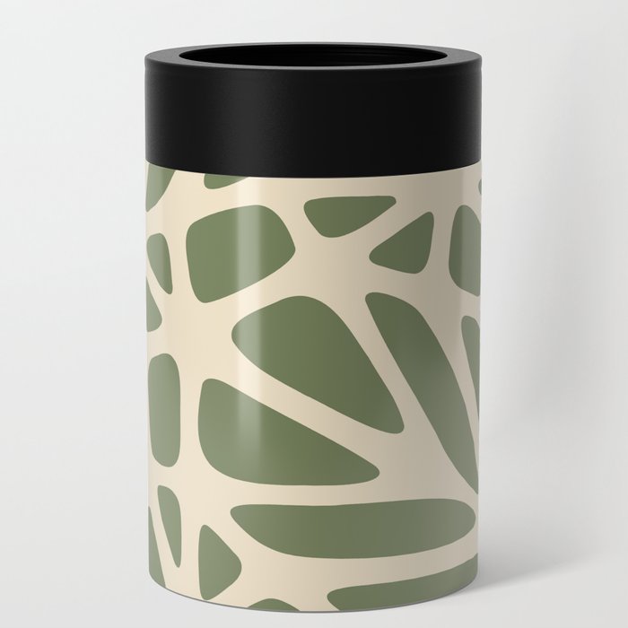 Abstract Modern Cell Pattern - Camouflage Green and Champagne Can Cooler