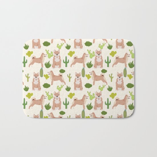 Shiba Inu dog breed pet portrait unique pet friendly must have gifts accessories cactus dogs pets Bath Mat