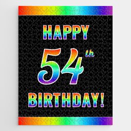 [ Thumbnail: Fun, Colorful, Rainbow Spectrum “HAPPY 54th BIRTHDAY!” Jigsaw Puzzle ]