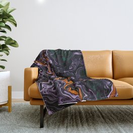 Dark purple and orange squiggles abstract art Throw Blanket