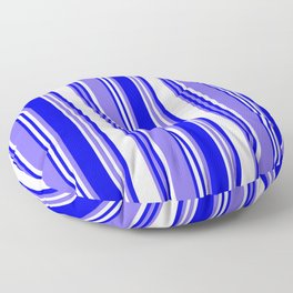[ Thumbnail: Medium Slate Blue, White, and Blue Colored Lined/Striped Pattern Floor Pillow ]