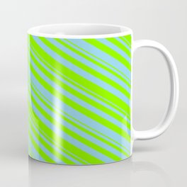 [ Thumbnail: Green & Sky Blue Colored Striped Pattern Coffee Mug ]