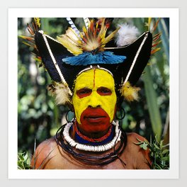 Papua New Guinea Villager In Exotic Feather Headdress Art Print