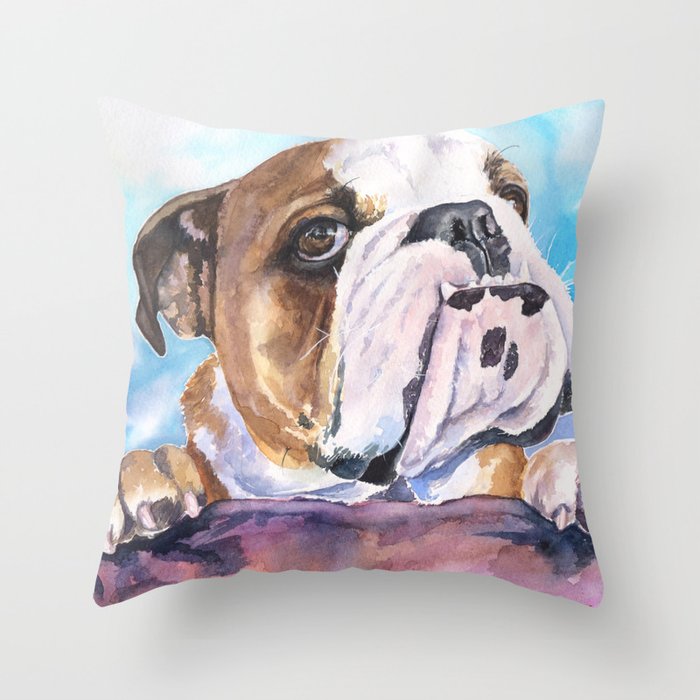 English Bulldog Watercolor | Pillow Cover | Dogs | Home Decor | Custom Dog Pillow | Dog Mom |Bulldog Throw Pillow