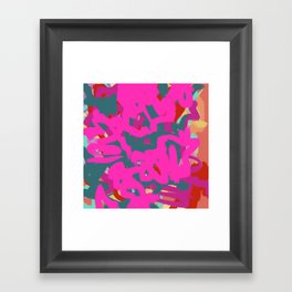 Fuchsia Pink, Teal Green & Orange Rust Thick Abstract Framed Art Print