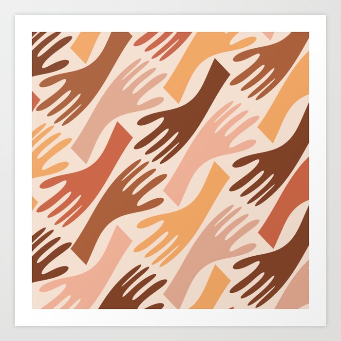 Show of Hands Retro Modern Abstract Pattern in Skin Tones Art Print