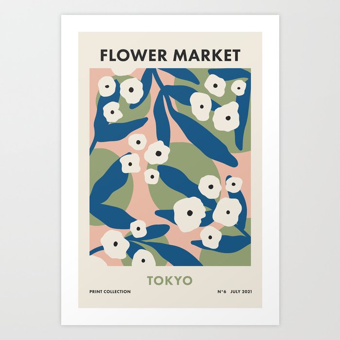 Flower Market Tokyo, Modern Retro Floral Print Art Print by Cocoon ...