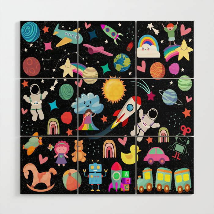 Astronaut and space pattern gift for kids Wood Wall Art