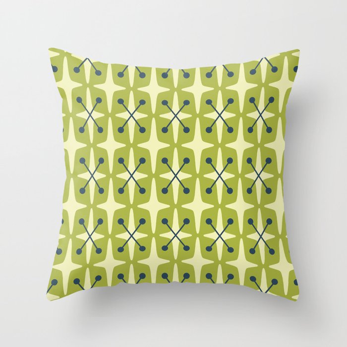 Mid Century Modern Atomic Starburst Pattern 541 Green Throw Pillow