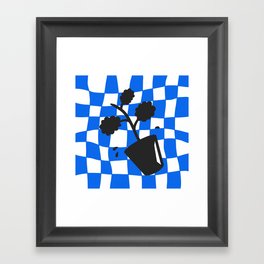 Sloping cloud plant tree with blue warped checkerboard Framed Art Print