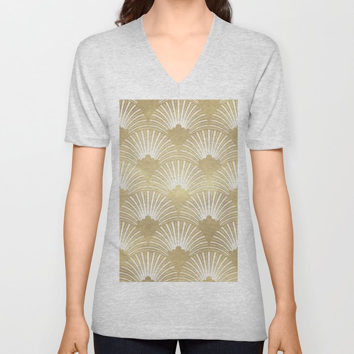 Image of a Gold foil look Art-Deco pattern V Neck T Shirt
