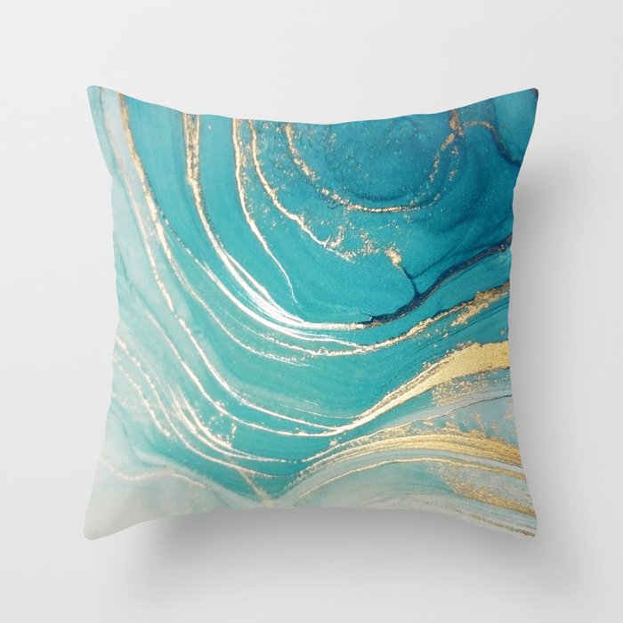 Aqua and 2025 gold throw pillows