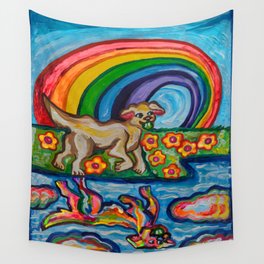 Rainbow Bridge Dog Reflecting on Life Wall Tapestry