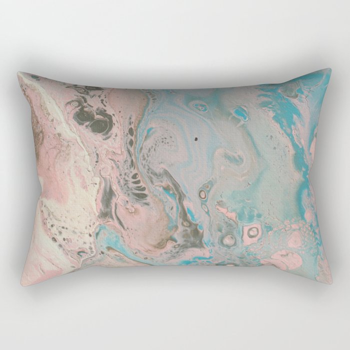 Fluid Art Acrylic Painting, Pour 17, Pastel Pink, Blue, Gray & White Blended Color Rectangular Pillow