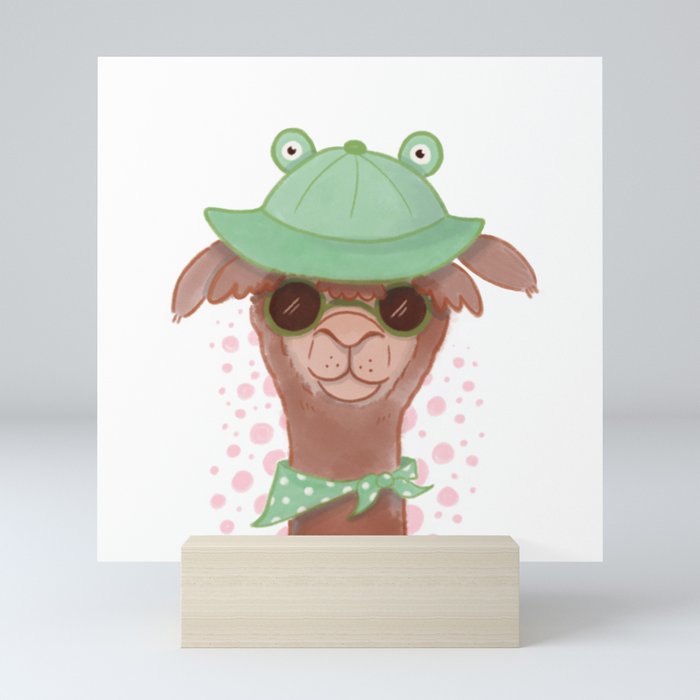 Alpaca in glasses and froggy hat Mini Art Print