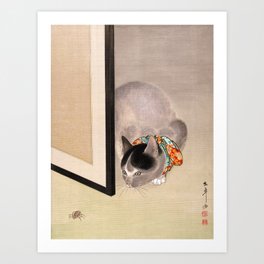 Cat Watching a Spider, 1888-1892 by Oide Toko Art Print