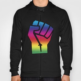 LGBTQ, Gay Rights, Equality, Social Justice, Rainbow Spectrum Power Fist, Vintage Oakland California 1971, Super Sharp PNG (4x5) Hoody