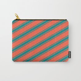 [ Thumbnail: Red & Dark Cyan Colored Lined Pattern Carry-All Pouch ]