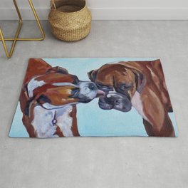 Kissing Boxers Dogs Portrait Rug | Realism, Oil, Barkingdogcreationsstudio, Petportrait, Dogportrait, Boxerdog, Boxerdogportrait, Painting, Boxer, Boxerdogart 