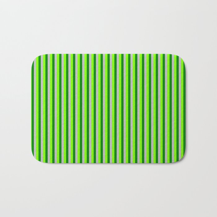Grey, Green, and Chartreuse Colored Striped/Lined Pattern Bath Mat